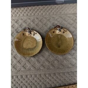 SNOWMAN 2‎ Salad Plates Stars Stoneware Dessert Appetizer Pottery Dish Brown